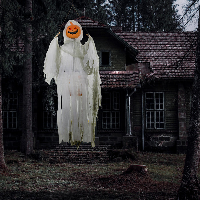 Hanging Pumpkin-Ghost 3.9 ft, Sound-Activated
