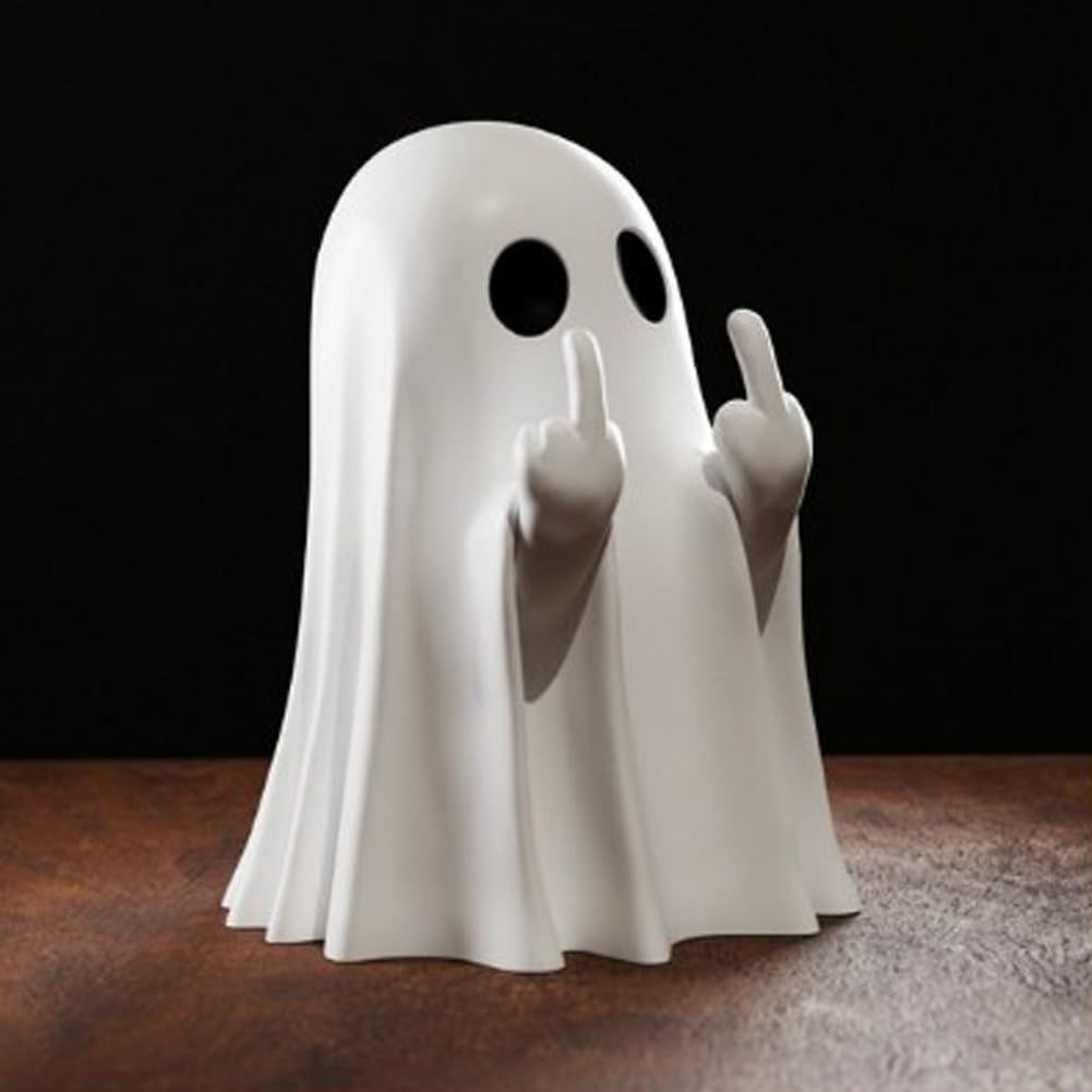 Small resin ghost figurine making a rude gesture
