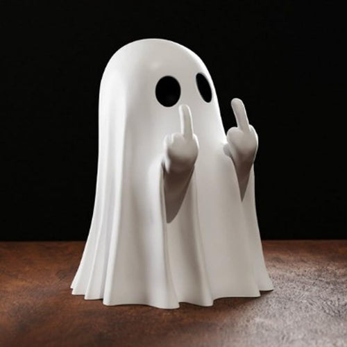 Small resin ghost figurine making a rude gesture