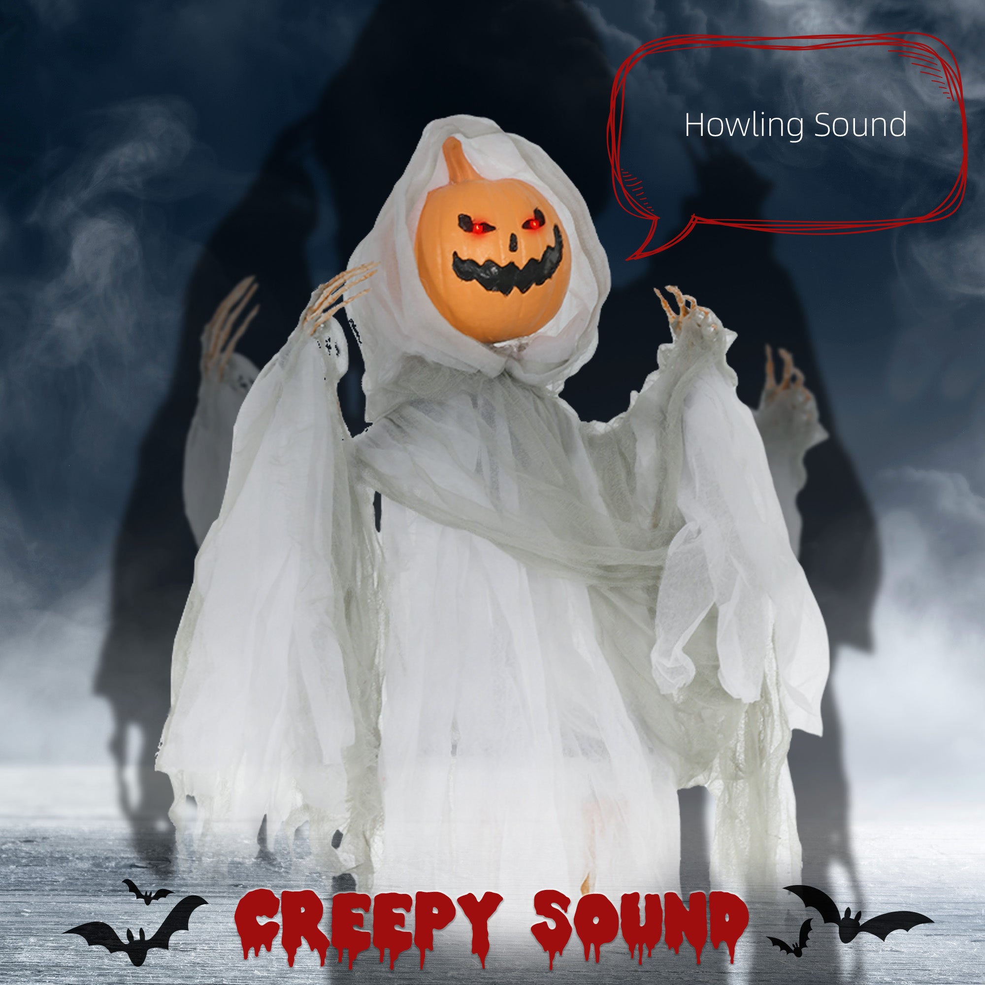 Jack-o-lantern head with red glowing eyes