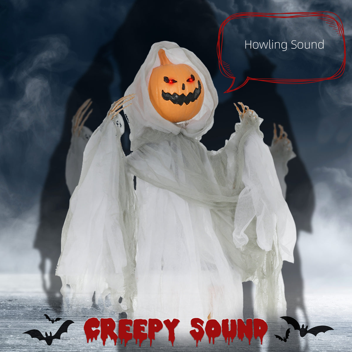 Jack-o-lantern head with red glowing eyes